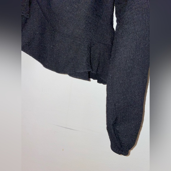 H&M Black Blouse with Ruching & Frill Detailing (Size Large) - Picture 3 of 6